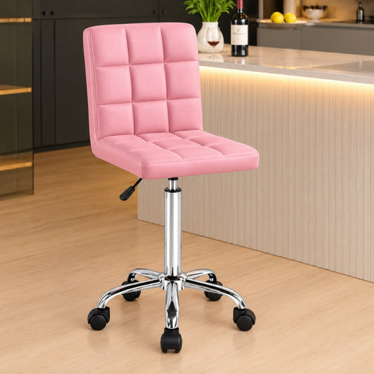 Tabouret Bar Ergonomique Pivotant en Similicuir Noir avec Roulettes