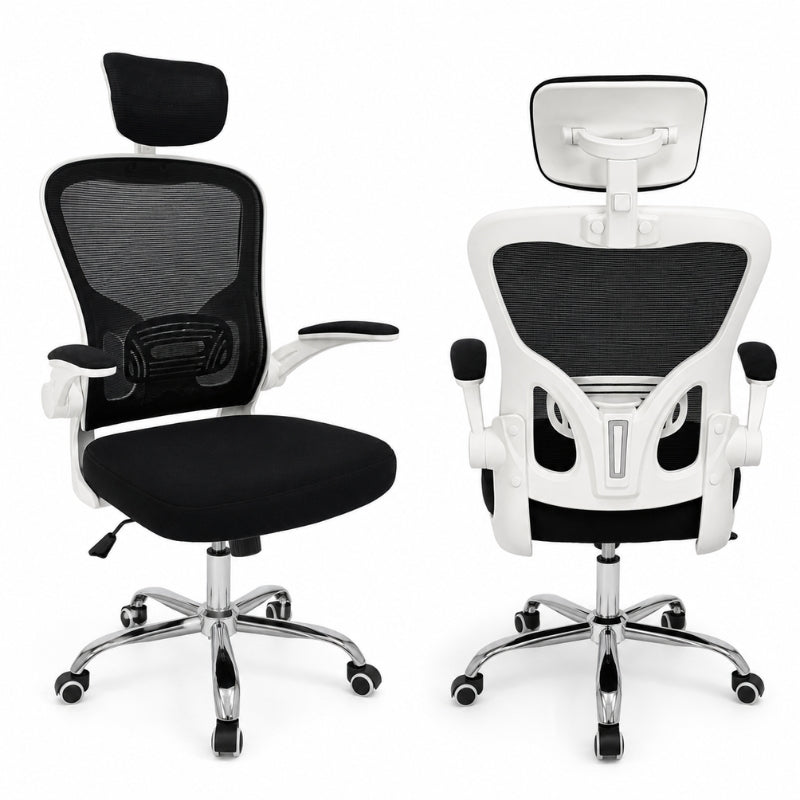 Chaise ergonomique bureau ErgoRelax blanc avec dossier respirant, support lombaire et appui-tête réglable – Maroc
