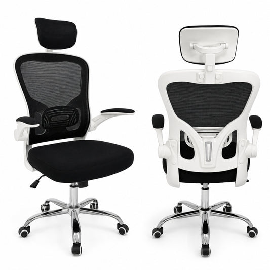 Chaise ergonomique bureau ErgoRelax blanc avec dossier respirant, support lombaire et appui-tête réglable – Maroc