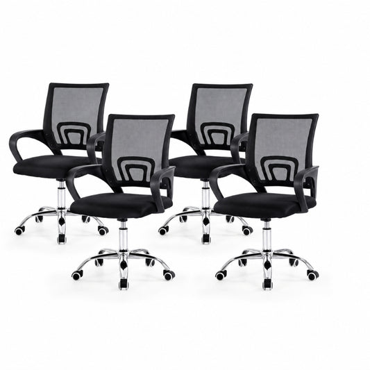 Pack de 4 chaises de bureau ergonomiques ErgoEco noires avec dossier respirant et assise confortable pour entreprises et bureaux au Maroc
