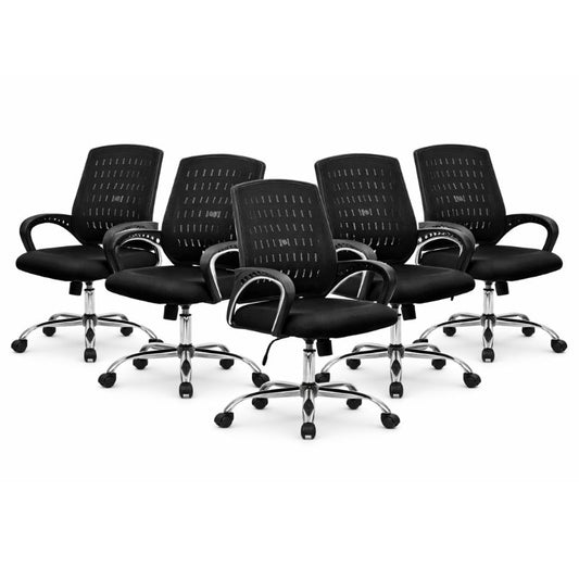 Pack de 5 chaises de bureau ergonomiques noires avec dossier respirant et assise confortable pour entreprises et bureaux au Maroc