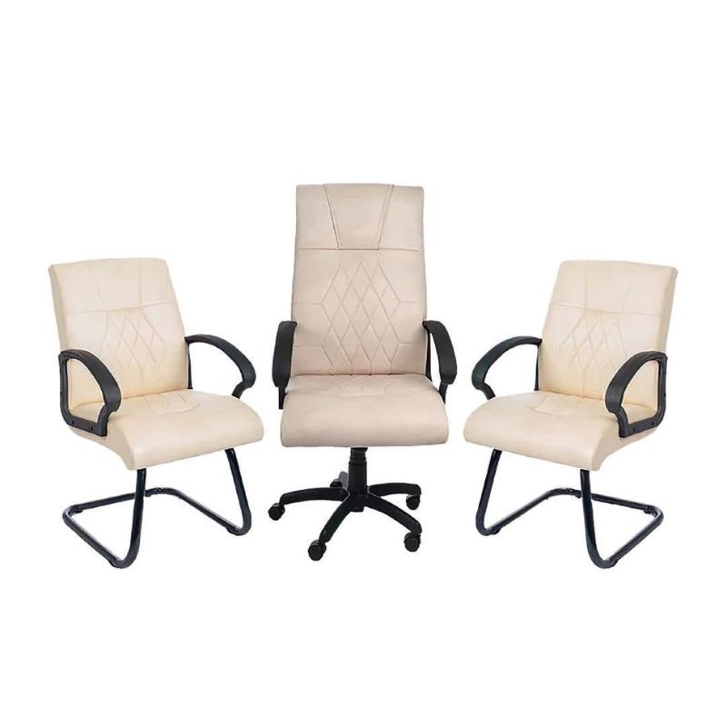 Pack bureau composé d’une chaise président et deux chaises visiteurs couleur beige pour bureaux et entreprises au Maroc