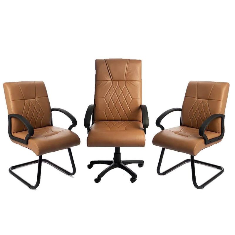 Pack de bureau composé d’une chaise président et deux chaises visiteurs couleur tabac pour entreprises et bureaux professionnels au Maroc